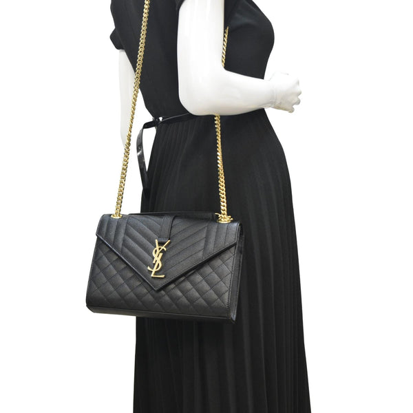 YVES SAINT LAURENT Small Envelope Matelassé Leather Shoulder Bag Black