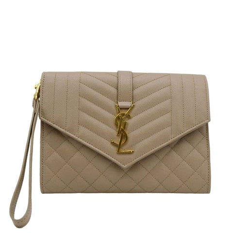 YVES SAINT LAURENT Envelope Flap Matelasse Leather Shoulder Bag Beige