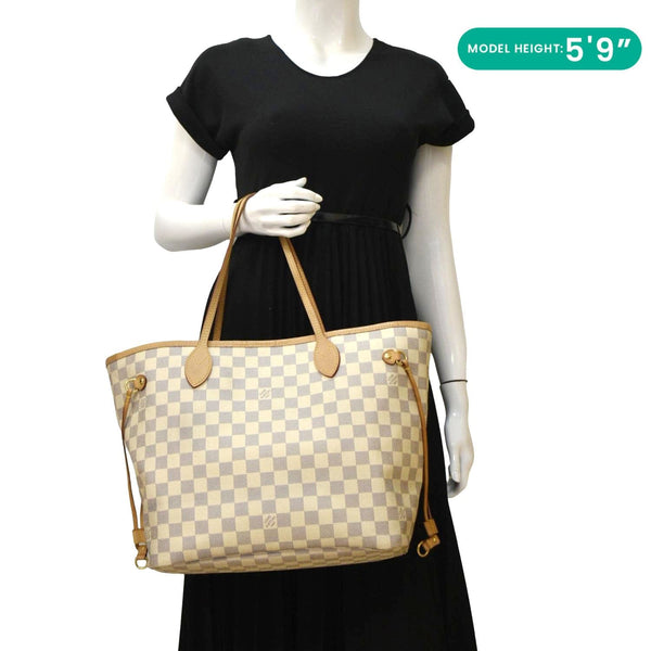 LOUIS VUITTON Neverfull MM Damier Azur Tote Shoulder Bag White