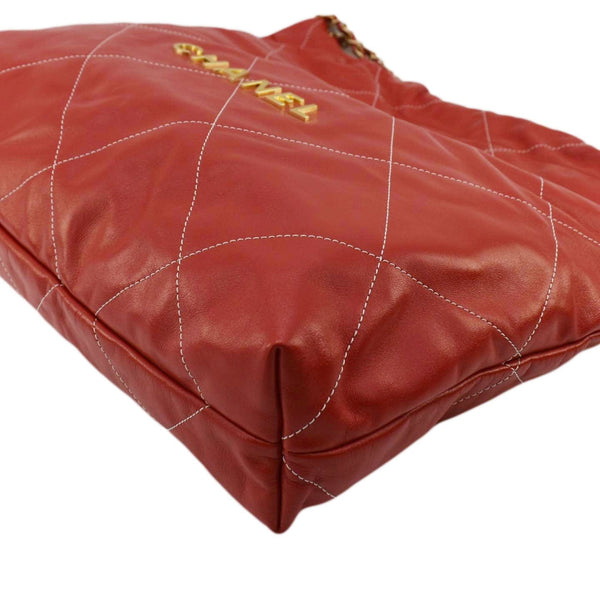 CHANEL 22 Large Shiny Calfskin Quilted Leather Tote Bag Red