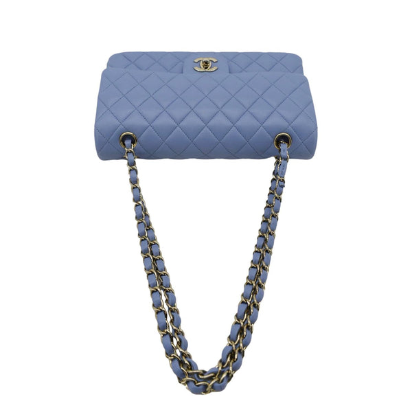 Chanel Classic Medium Double Flap Quilted Leather Shoulder Bag Light Blue