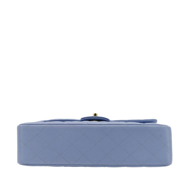 Chanel Classic Medium Double Flap Quilted Leather Shoulder Bag Light Blue