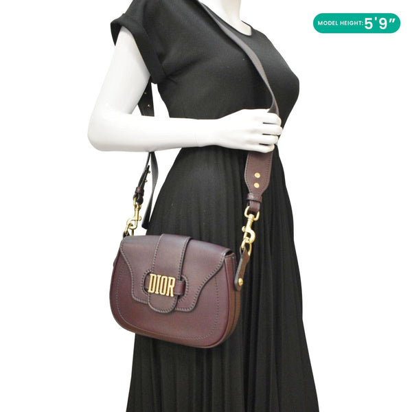 CHRISTIAN DIOR D Fence Calfskin Leather Saddle Bag Purple