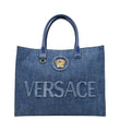 VERSACE La Medusa Large Denim Leather Tote Bag Blue