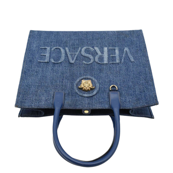 VERSACE La Medusa Large Denim Leather Tote Bag Blue