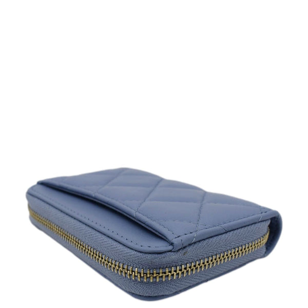 Chanel Classic Zipped Quilted Leather Wallet Light Blue