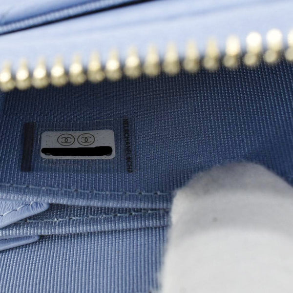 Chanel Classic Zipped Quilted Leather Wallet Light Blue