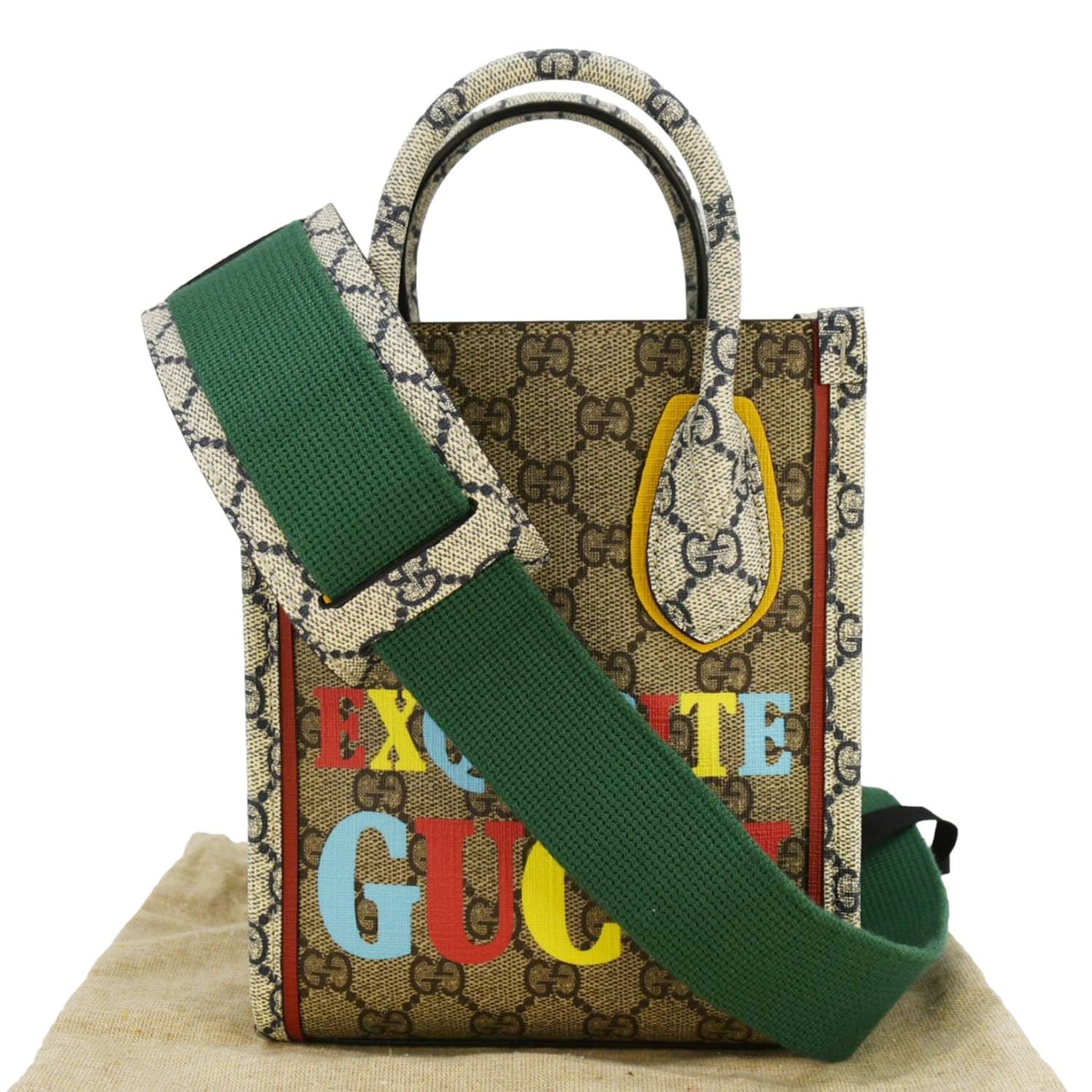 GUCCI Exquisite Mini GG Supreme Canvas Vertical Tote Shoulder Bag Beig