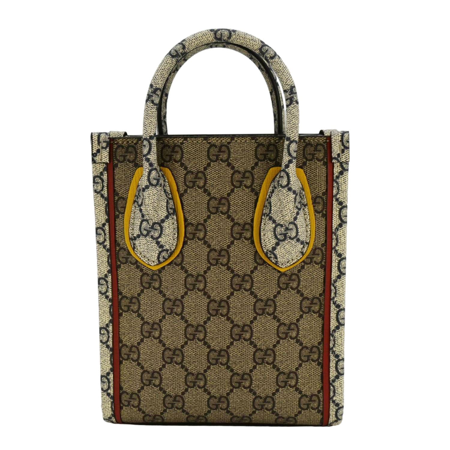 GUCCI Exquisite Mini GG Supreme Canvas Vertical Tote Shoulder Bag Beig