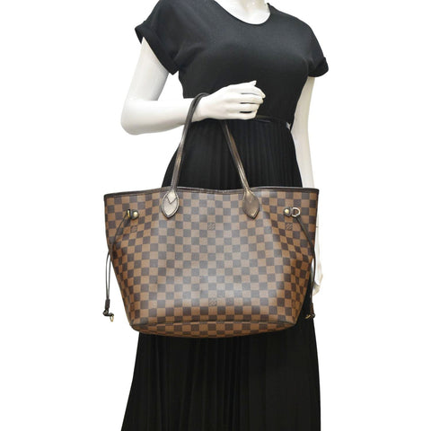 LOUIS VUITTON Neverfull MM Damier Ebene Shoulder Bag Brown