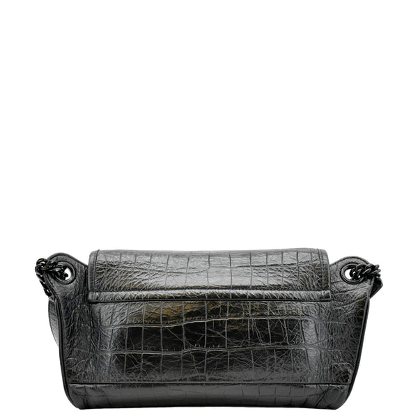 YVES SAINT LAURENT Niki Baby Crocodile  Shoulder Bag Black back side