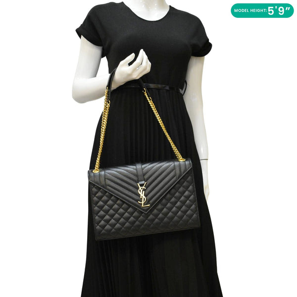 YVES SAINT LAURENT Envelope Large Mix Matelasse Leather Wallet Black