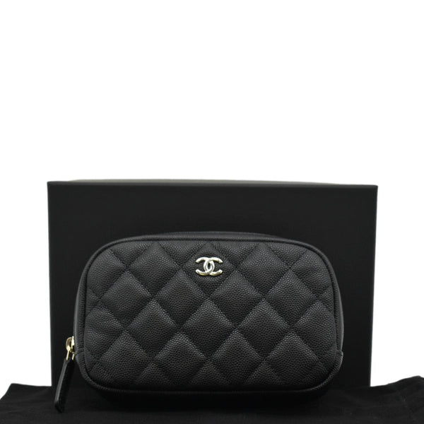 CHANEL Curvy Small Quilted Caviar Leather Cosmetic Pouch Black