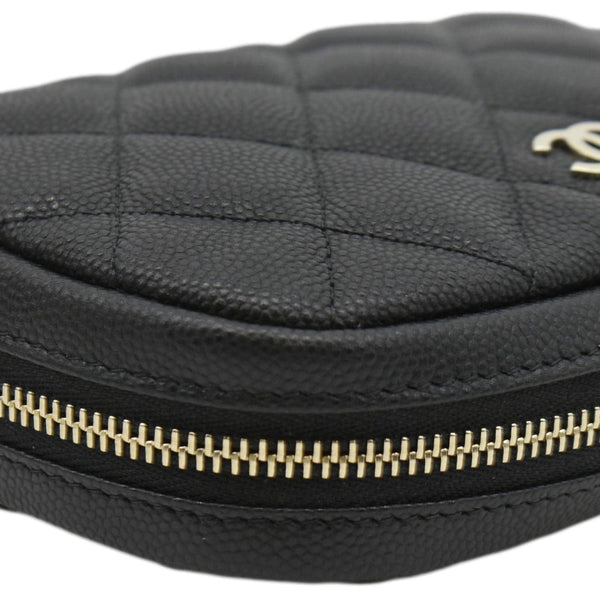 CHANEL Curvy Small Quilted Caviar Leather Cosmetic Pouch Black