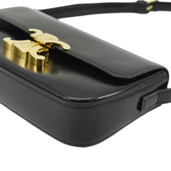 CELINE Triomphe Calfskin Leather Shoulder Bag Black