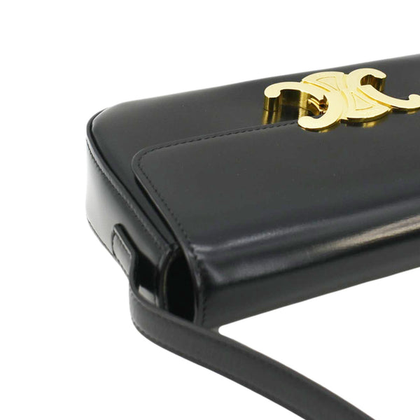 CELINE Triomphe Calfskin Leather Shoulder Bag Black
