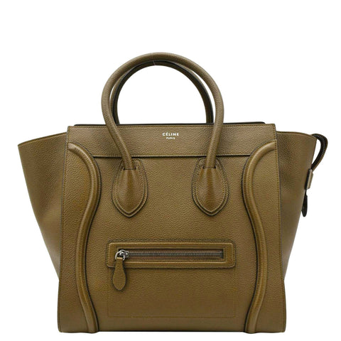 CELINE Mini Luggage Leather Tote Bag Olive