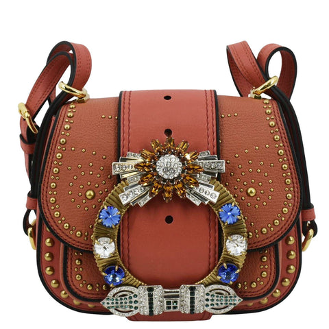 MIU MIU Madras Dahlia Leather Shoulder Bag Orange