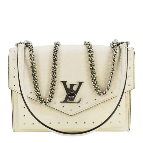 LOUIS VUITTON Mylockme Studded Leather Chain Shoulder Bag White