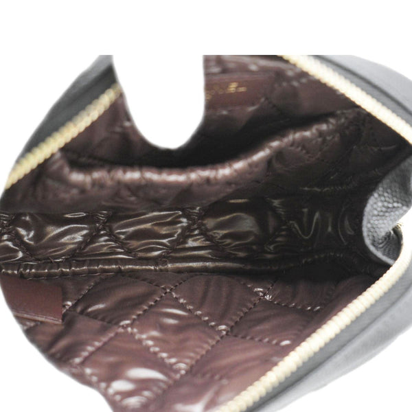 CHANEL Curvy Small Quilted Caviar Leather Cosmetic Pouch Black