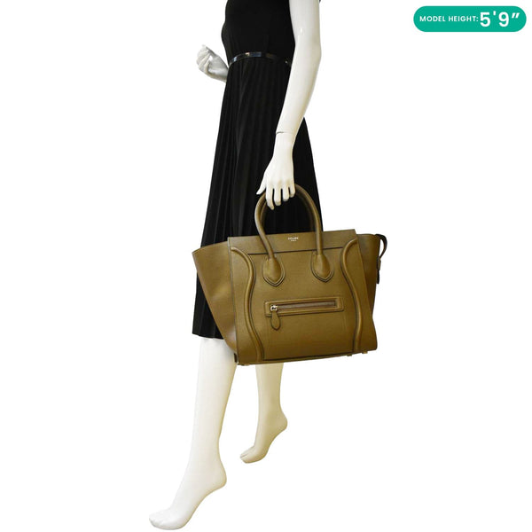 CELINE Mini Luggage Leather Tote Bag Olive