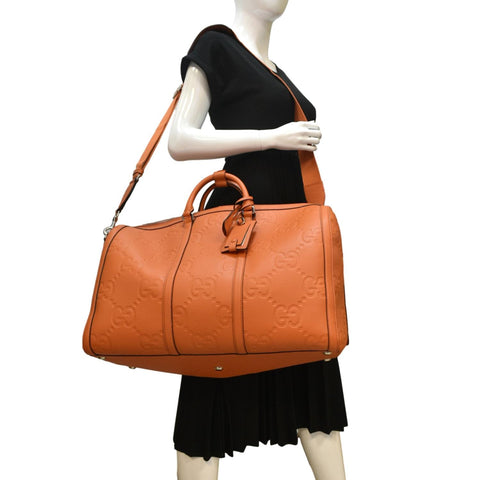 GUCCI Piuma Jumbo GG Leather Duffle Bag Orange 725129