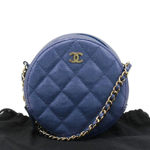 CHANEL Round Clutch  Crossbody Bag Shiny Blue back side