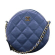 CHANEL Round Clutch  Crossbody Bag Shiny Blue front side