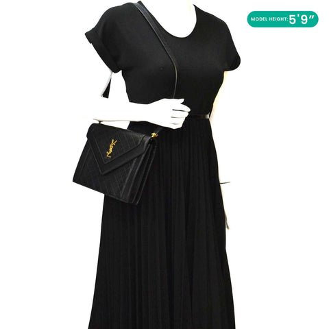 YVES SAINT LAURENT Gaby Small Envelope Quilted Leather Wallet Black