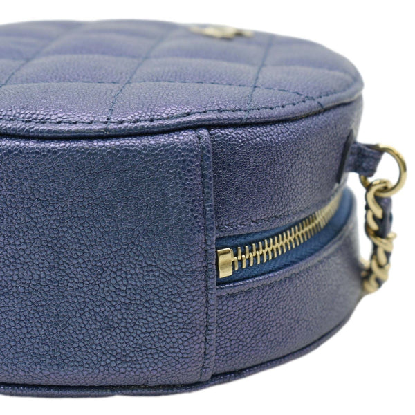 CHANEL Round Clutch with Chain Mini Quilted Iridescent Caviar Leather Crossbody Bag Shiny Blue