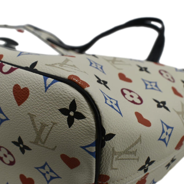 LOUIS VUITTON Game On Neverfull leather Shoulder Bag White with back lower side view