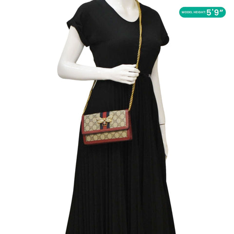 GUCCI Web Queen Margaret Mini GG Supreme Canvas Chain Wallet Beige 476079