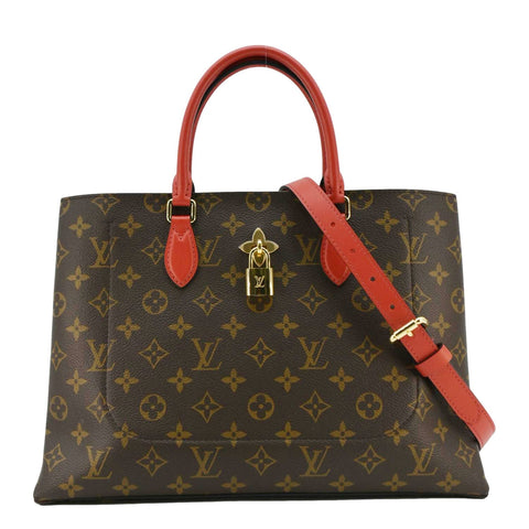 LOUIS VUITTON Flower Monogram Canvas Tote Shoulder Bag Cerise