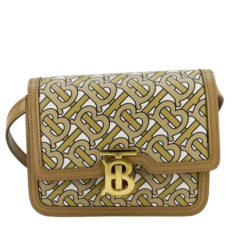BURBERRY TB Monogram Mini Leather Shoulder Bag Beige