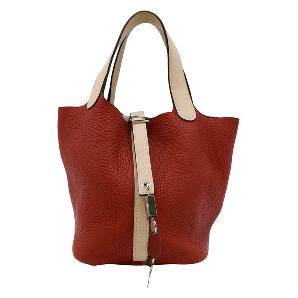 HERMES Picotin Lock 18 Taurillon Clemence Leather Hobo Bag Red