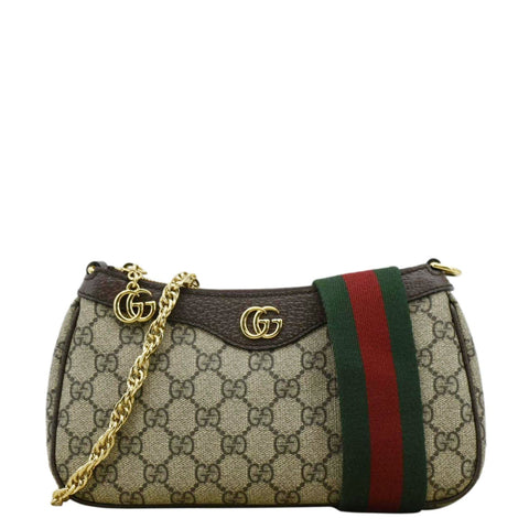 GUCCI Dollar Ophidia Web Small GG Supreme Monogram Canvas New Acero Shoulder Bag Beige 735132