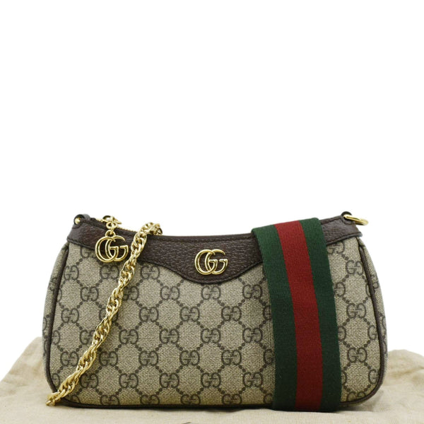 GUCCI Dollar Ophidia Web Small GG Supreme Monogram Canvas New Acero Shoulder Bag Beige 735132