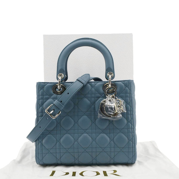 CHRISTIAN DIOR Lady Dior Medium Leather Shoulder Bag Sky Blue
