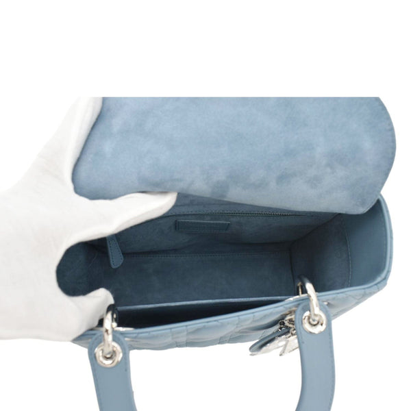 CHRISTIAN DIOR Lady Dior Medium Leather Shoulder Bag Sky Blue