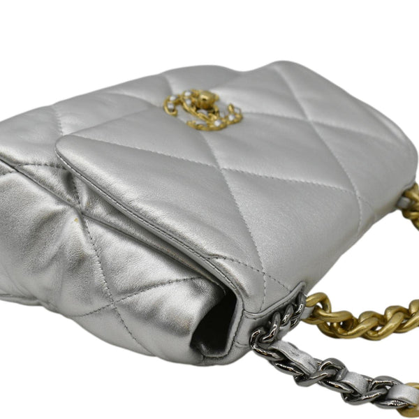 CHANEL 19 Medium Flap Quilted Leather Shoulder Bag Metallic Silver