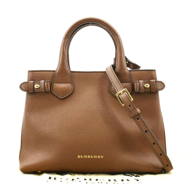 BURBERRY Banner Derby Leather Tote Shoulder Bag Tan