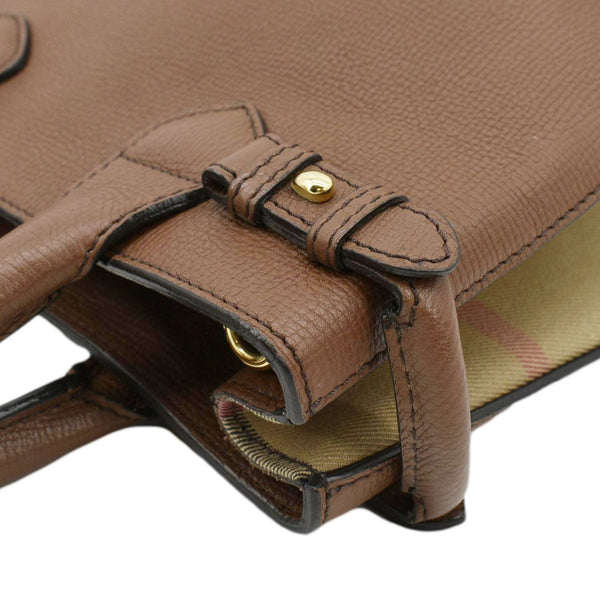 BURBERRY Banner Derby Leather Tote Shoulder Bag Tan