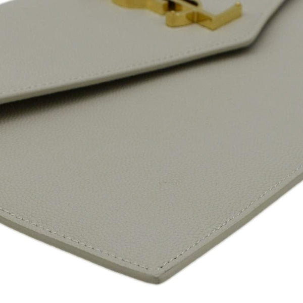 YVES SAINT LAURENT Uptown Envelope Grain De Poudre Leather Clutch Light Grey