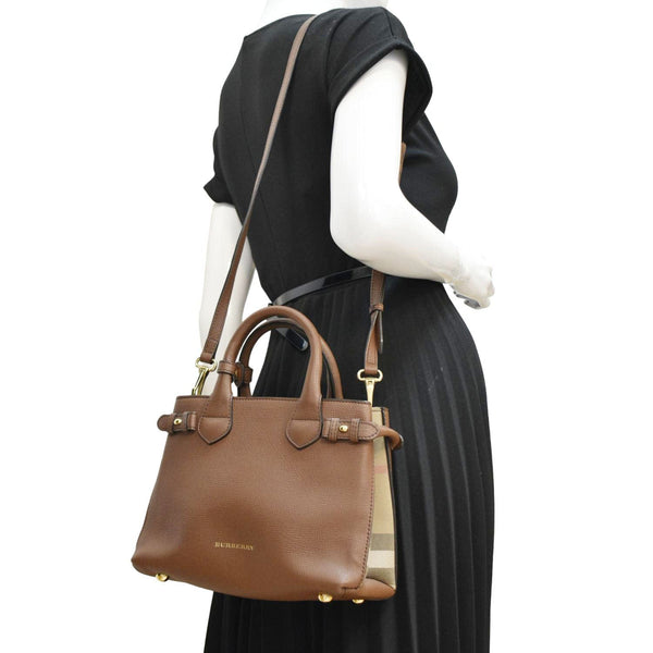 BURBERRY Banner Derby Leather Tote Shoulder Bag Tan