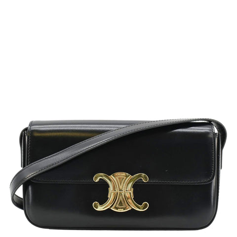 CELINE Triomphe Shiny Calfskin Leather Shoulder Bag Black