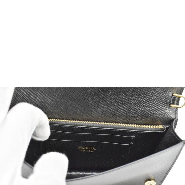 PRADA Saffiano Leather Crossbody Wallet Black