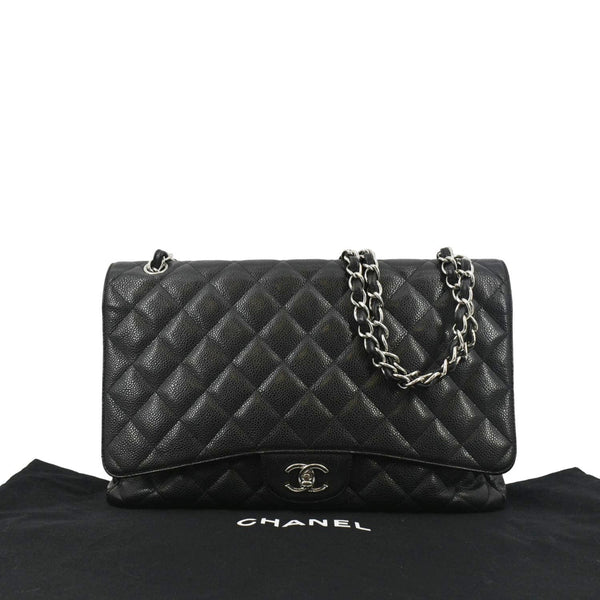 CHANEL Classic Maxi Single Flap Caviar Leather Shoulder Bag Black