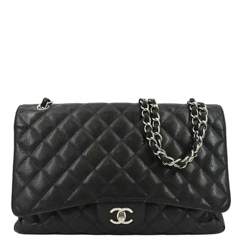 CHANEL Classic Maxi Single Flap Caviar Leather Shoulder Bag Black