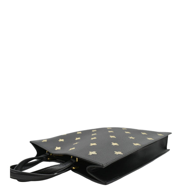 GUCCI Bee Star Grained Calfskin Leather Vertical Tote Black 495444