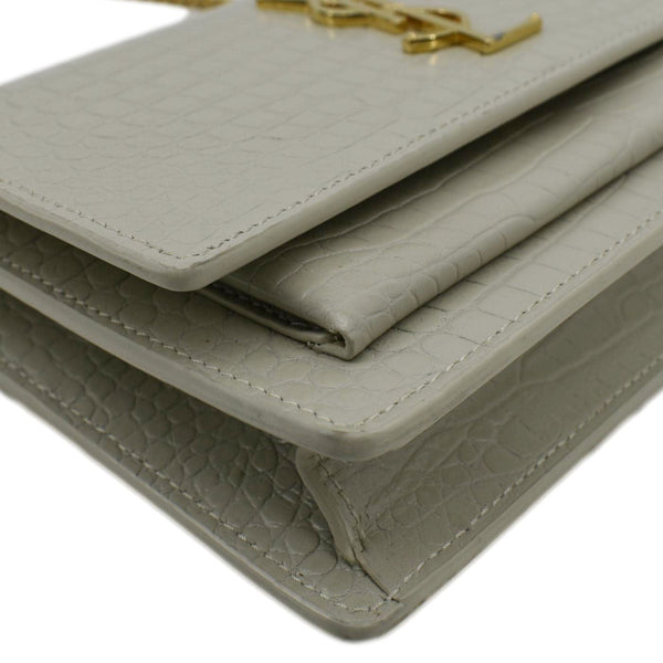 YVES SAINT LAURENT Sunset Crocodile Embossed Leather Crossbody Bag Ivory